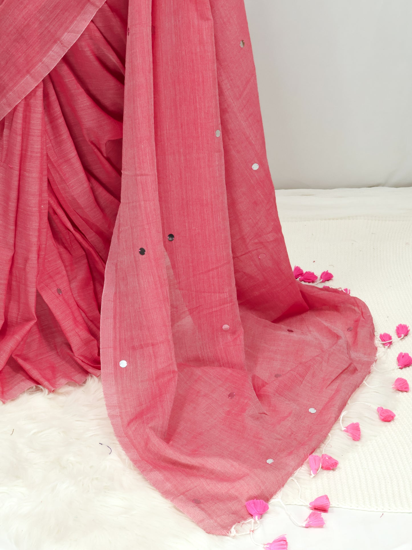Pink Khadi gini cotton saree-S121