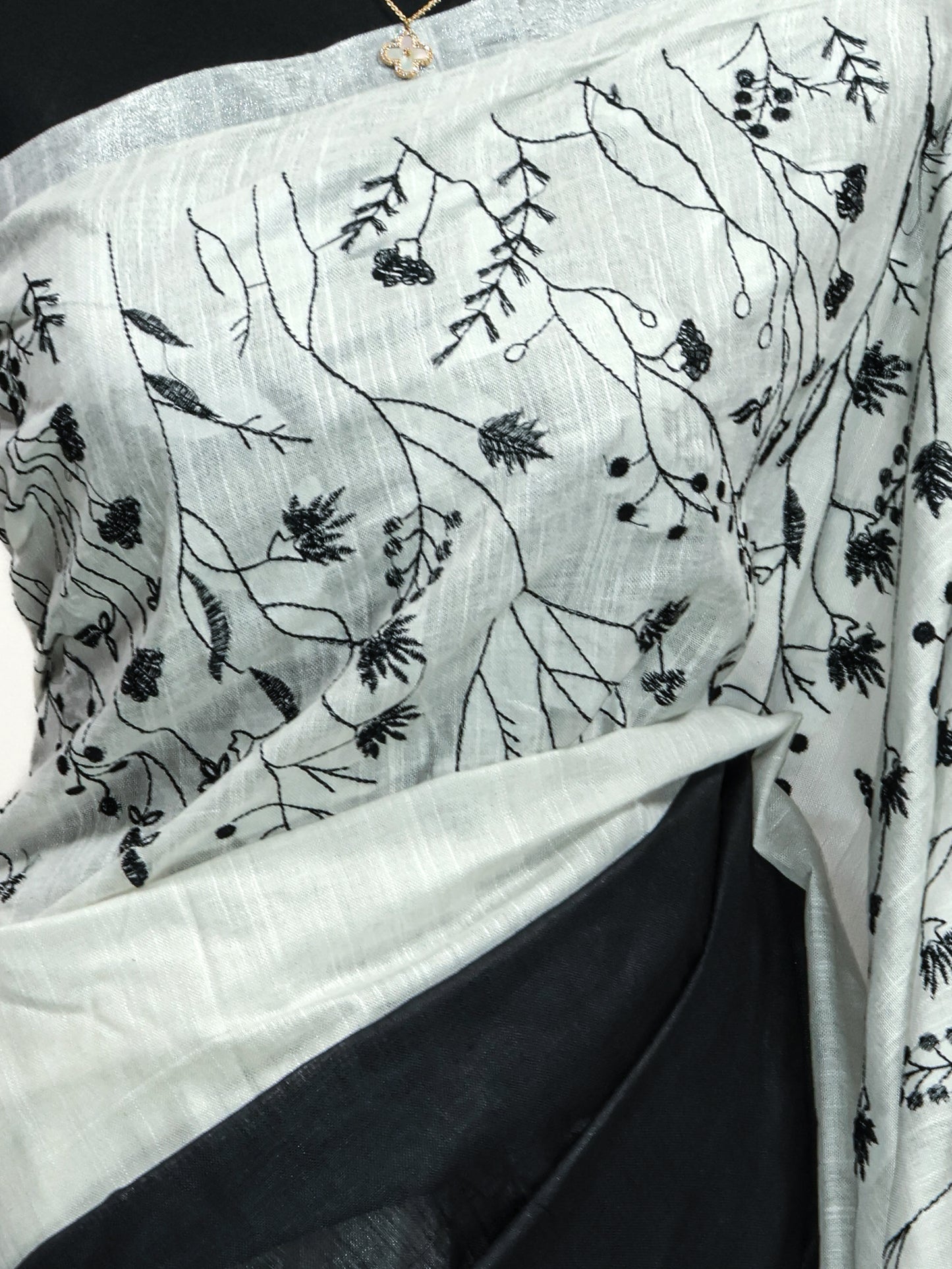 Cotton- linen embroidery saree-S133