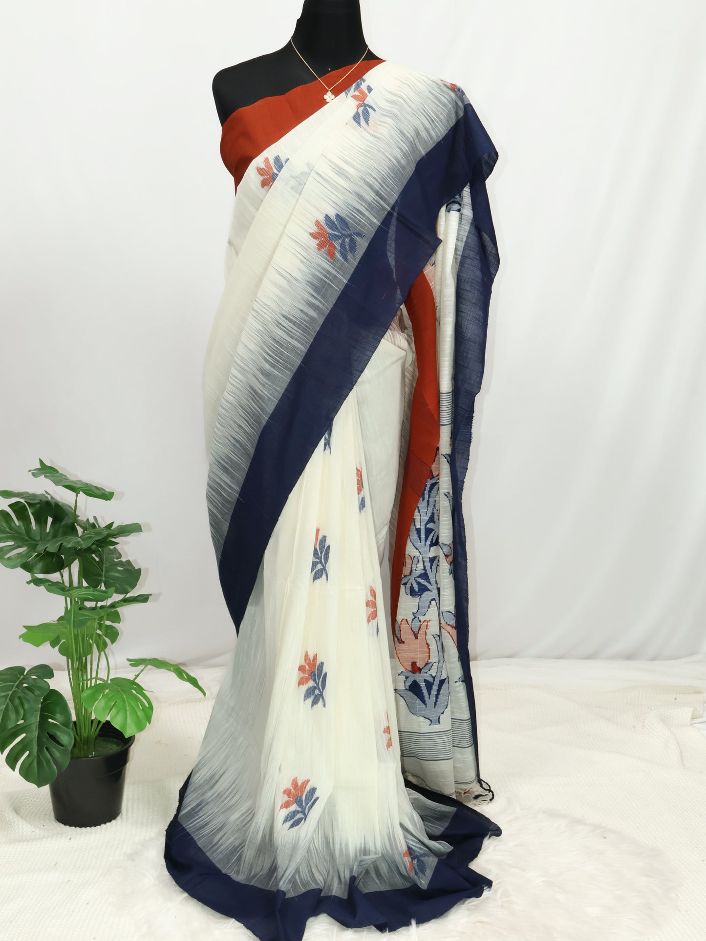 Khadi ganga - jamuna border cotton saree-S113