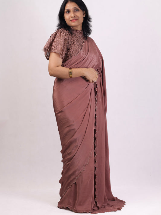 Chocolate Luxe -Crepe Silk Saree with Designer Blouse