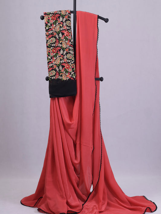 Peach Charm – Crepe silk Saree with designer blouse