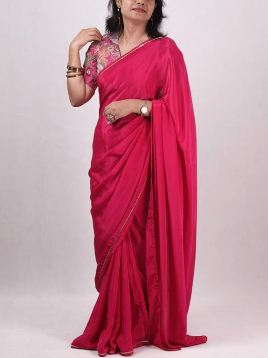 Classic whisper- Rani Pink Crepe Silk Saree