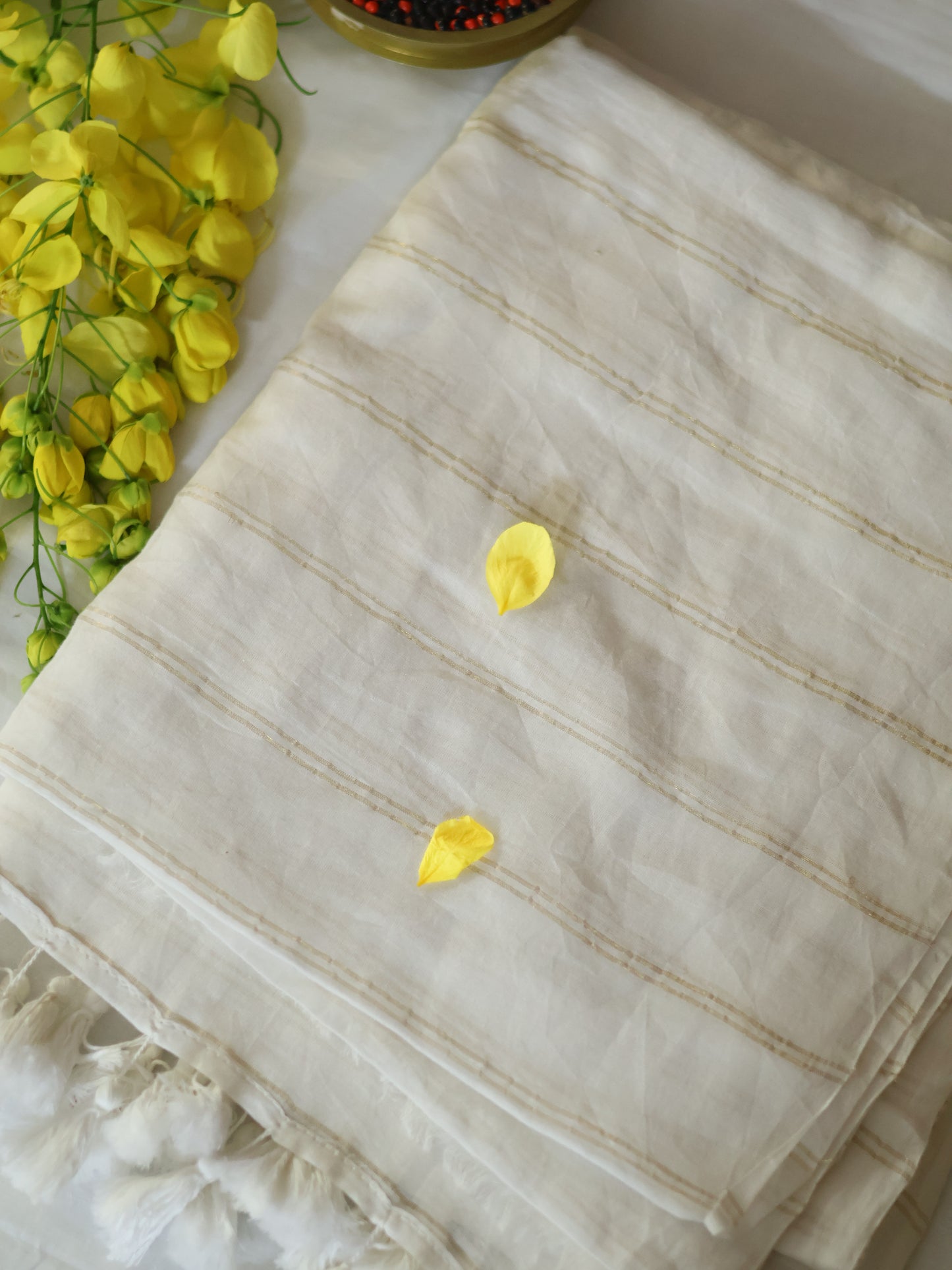 Off white goldenbody stripe mul cotton saree-S203