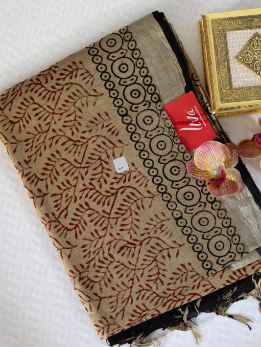 Bagru/dabu printed Linen-cotton saree-S151(D)