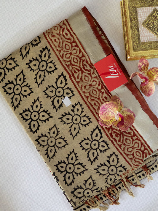 Bagru/dabu printed Linen-cotton saree-S151(C)