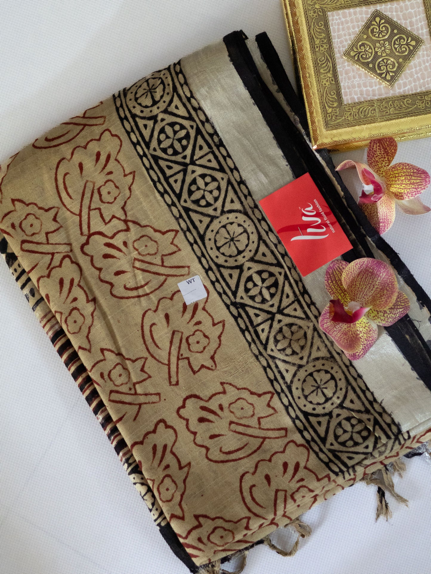 Bagru/dabu printed Linen-cotton saree-S151(B)