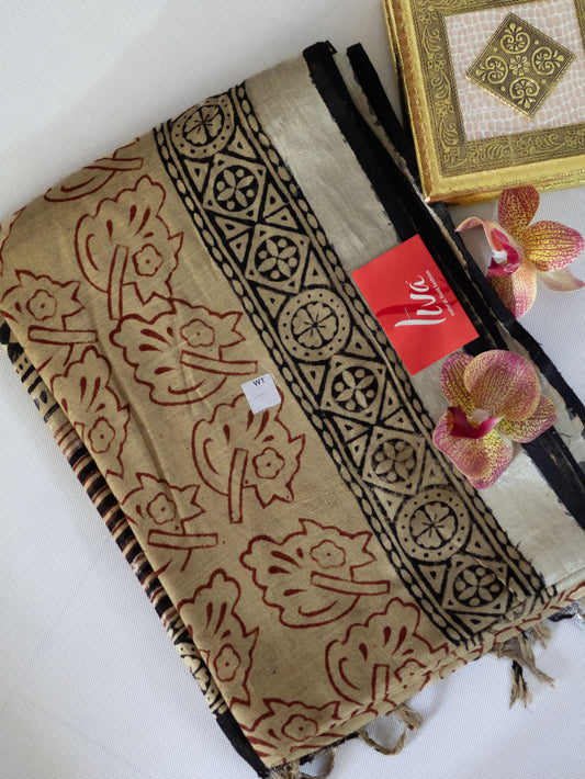 Bagru/dabu printed Linen-cotton saree-S151(B)