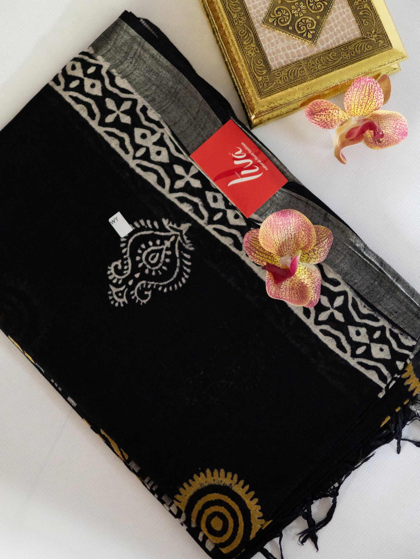 Bagru/dabu printed Linen-cotton saree-S153(C)