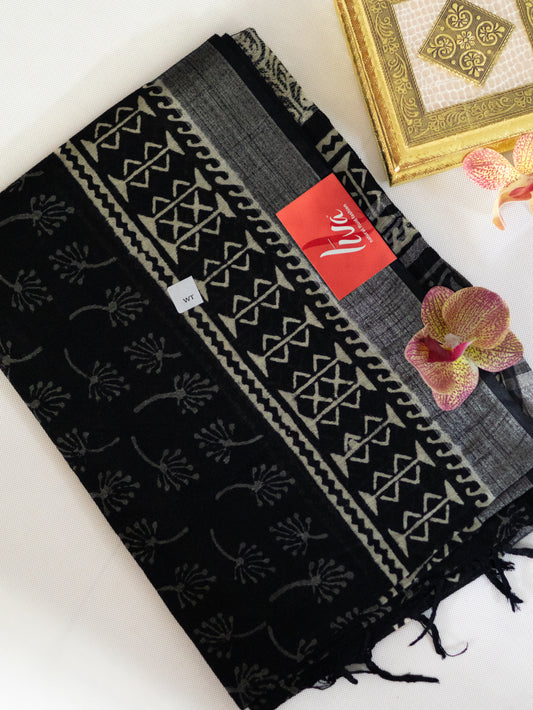 Bagru/dabu printed Linen-cotton saree-S153(D)