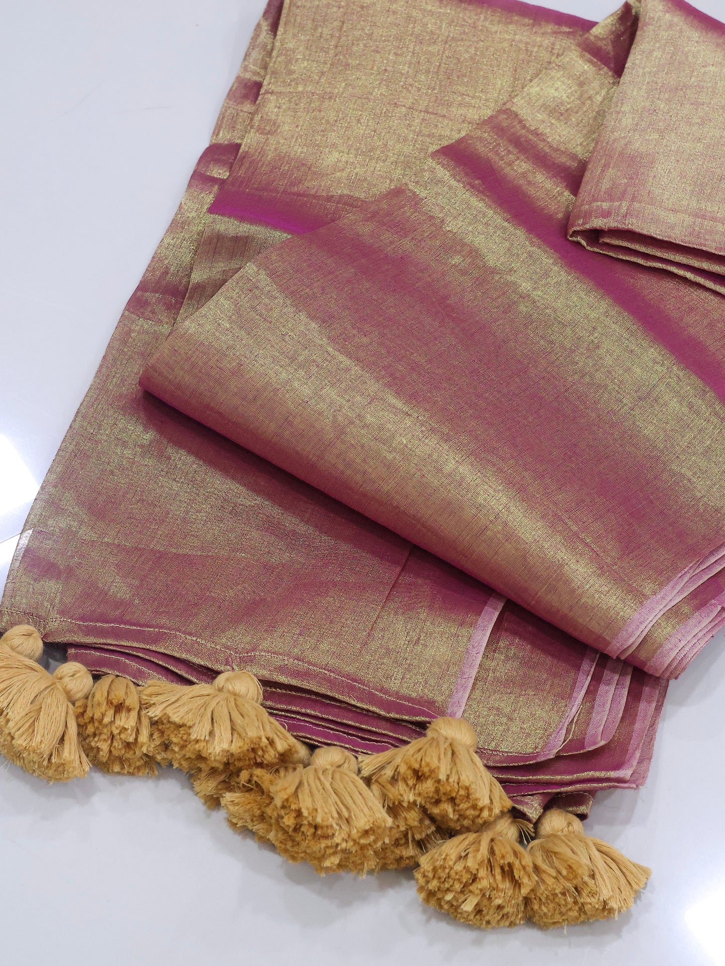 Golden & pink combination tissue saree-S208