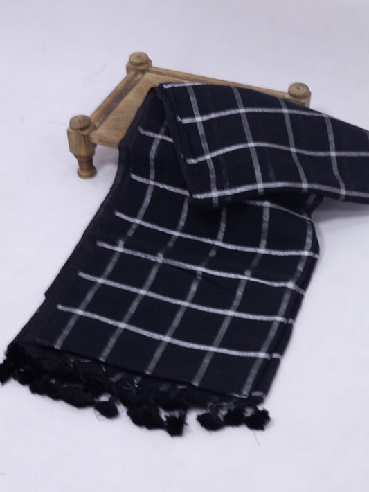 Black silver box linen saree-S220