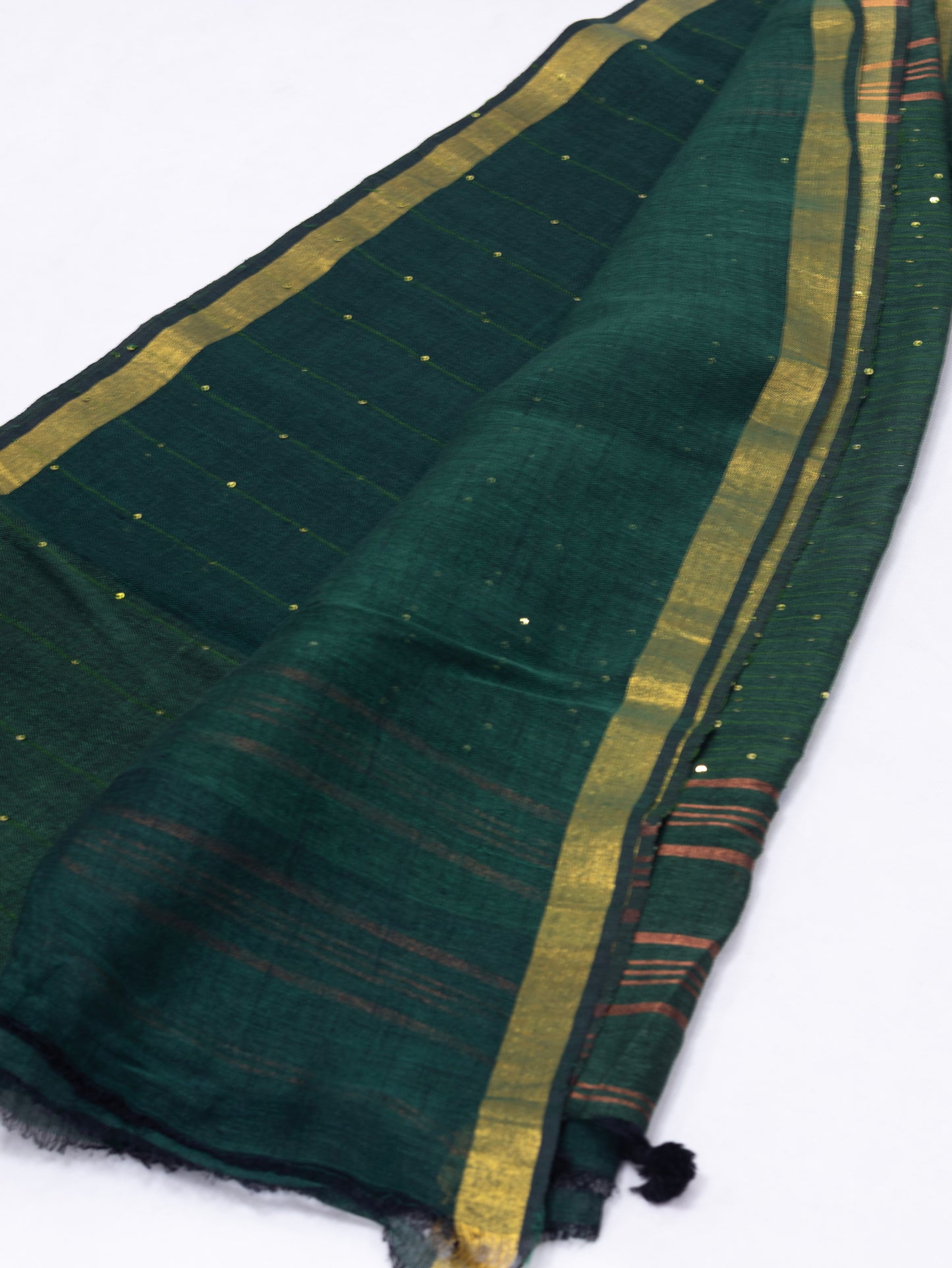 Bottle green sequence pure linen saree-S218