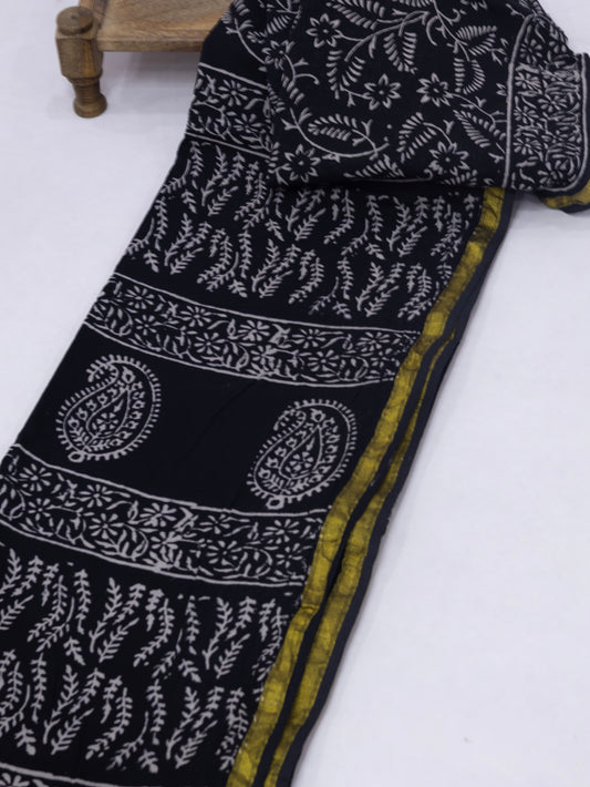 Black block print jaipuri cotton saree-S161