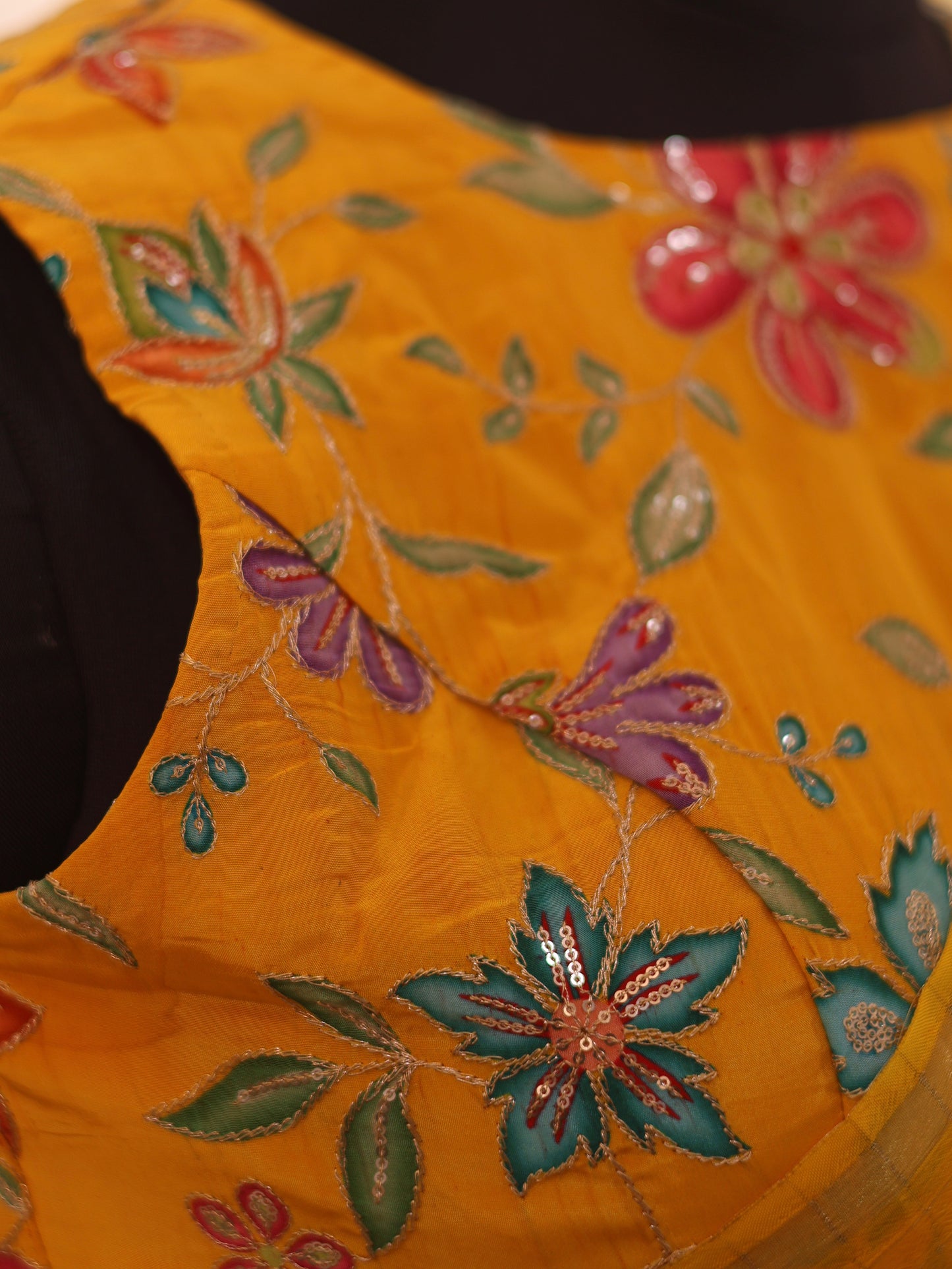 Yellow Viscose organza silk saree  -S257