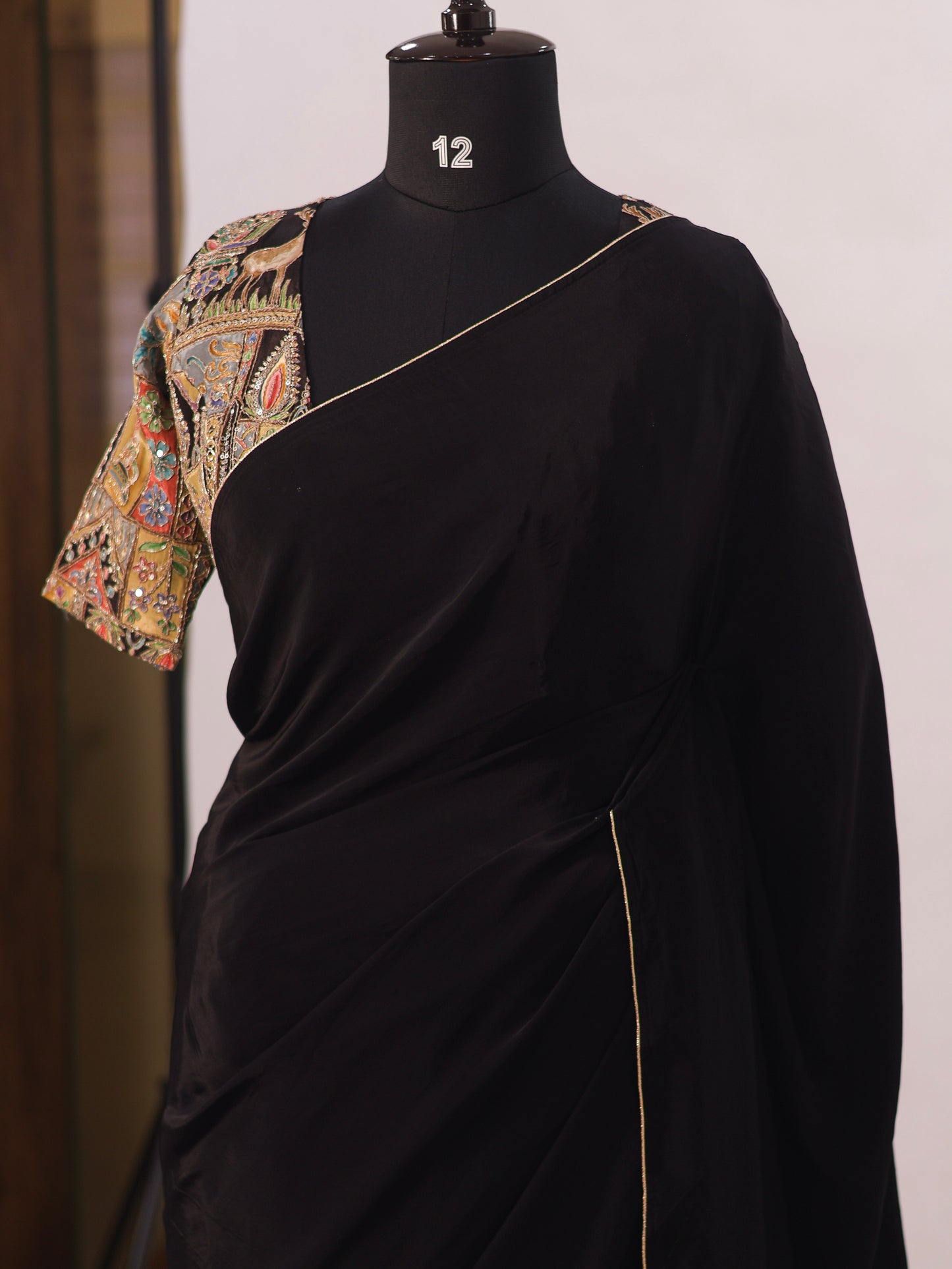 Classic Whisper – Pure Black Soft Natural Crepe Silk Saree & Designer Blouse