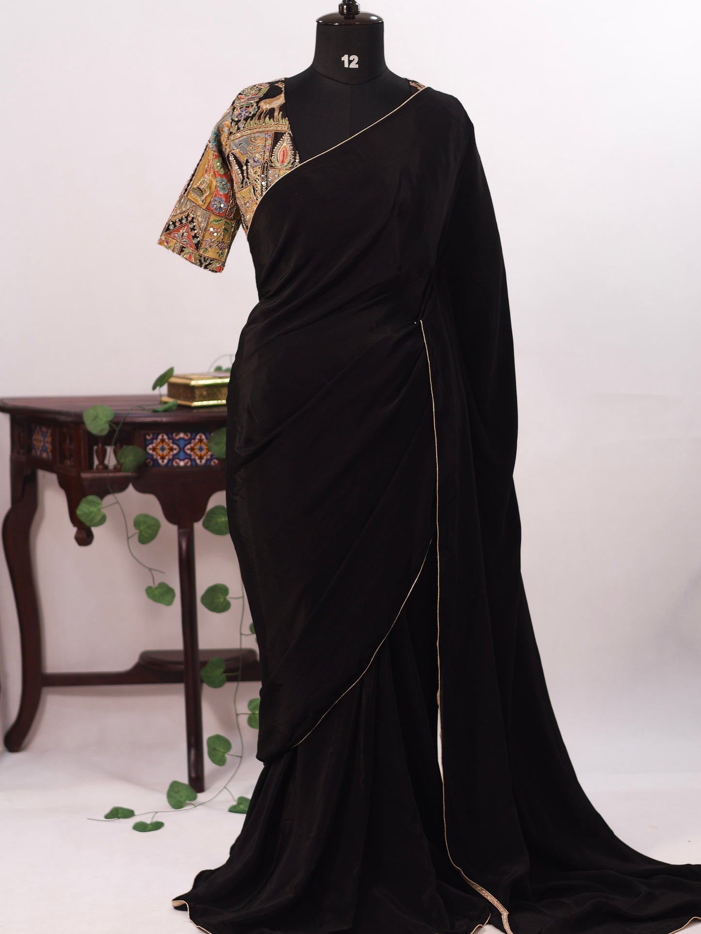 Black pure crepe silk saree  -S258