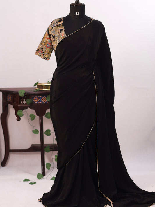Black pure crepe silk saree  -S258