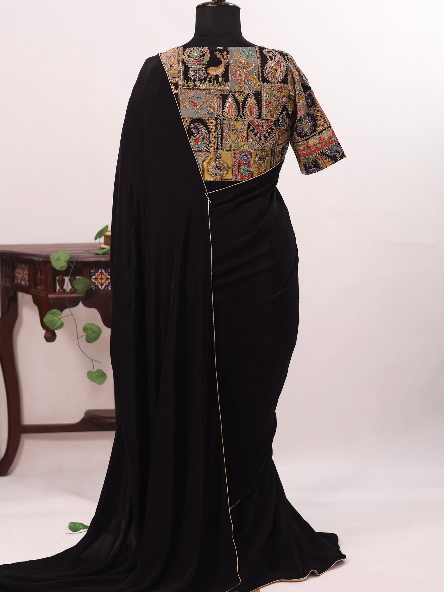 Black pure crepe silk saree  -S258