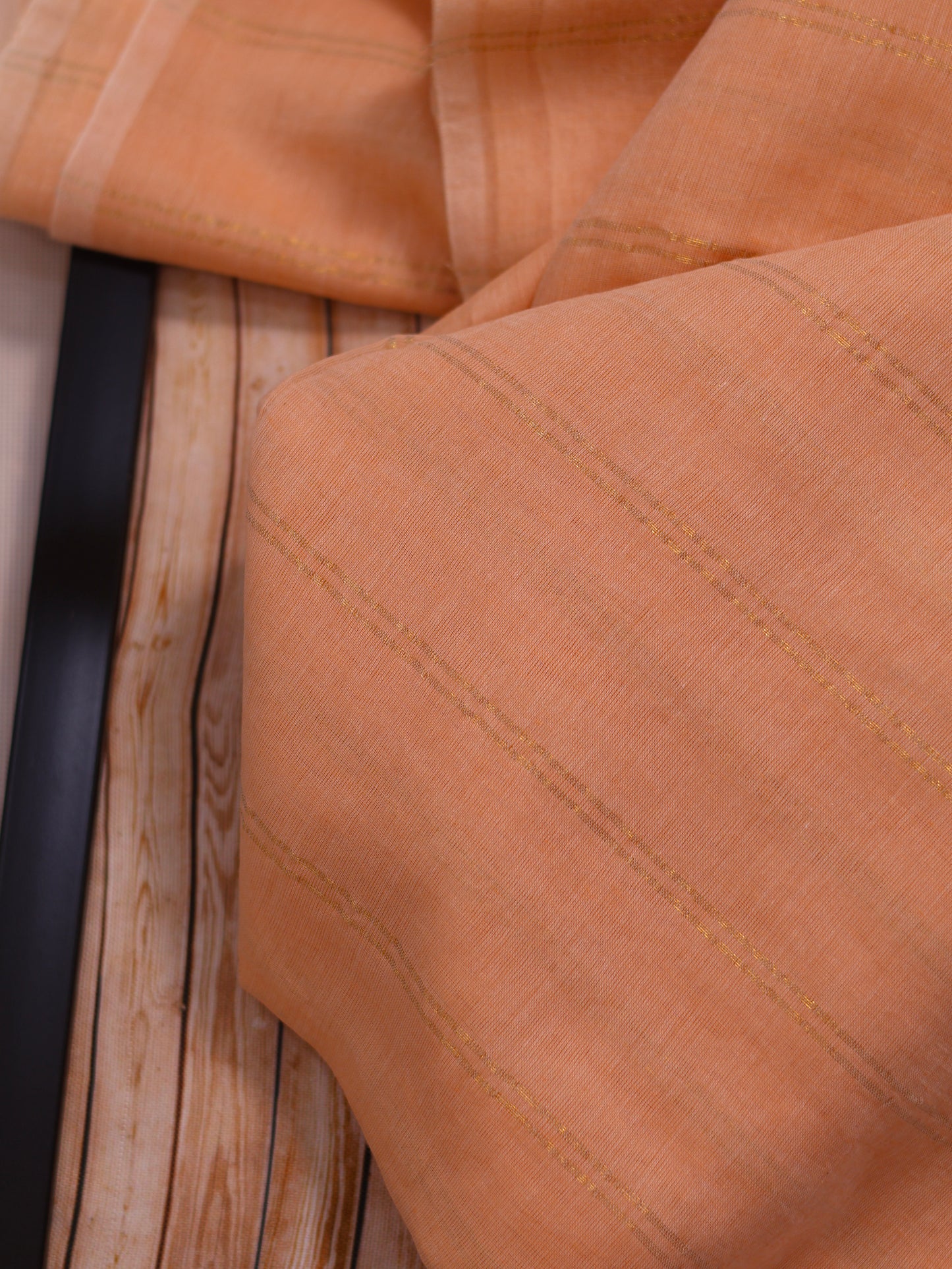Light orange color golden body stripe mul cotton saree-S205