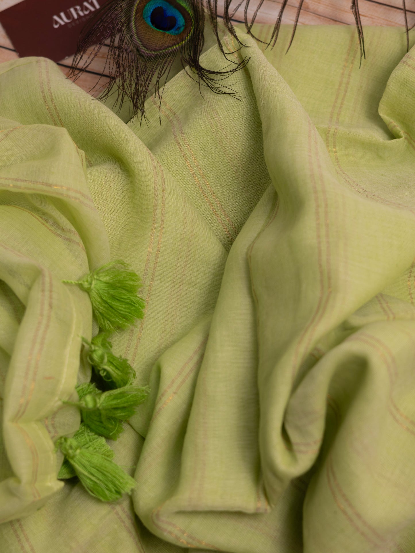 Green goldenbody stripe mul cotton saree-S204