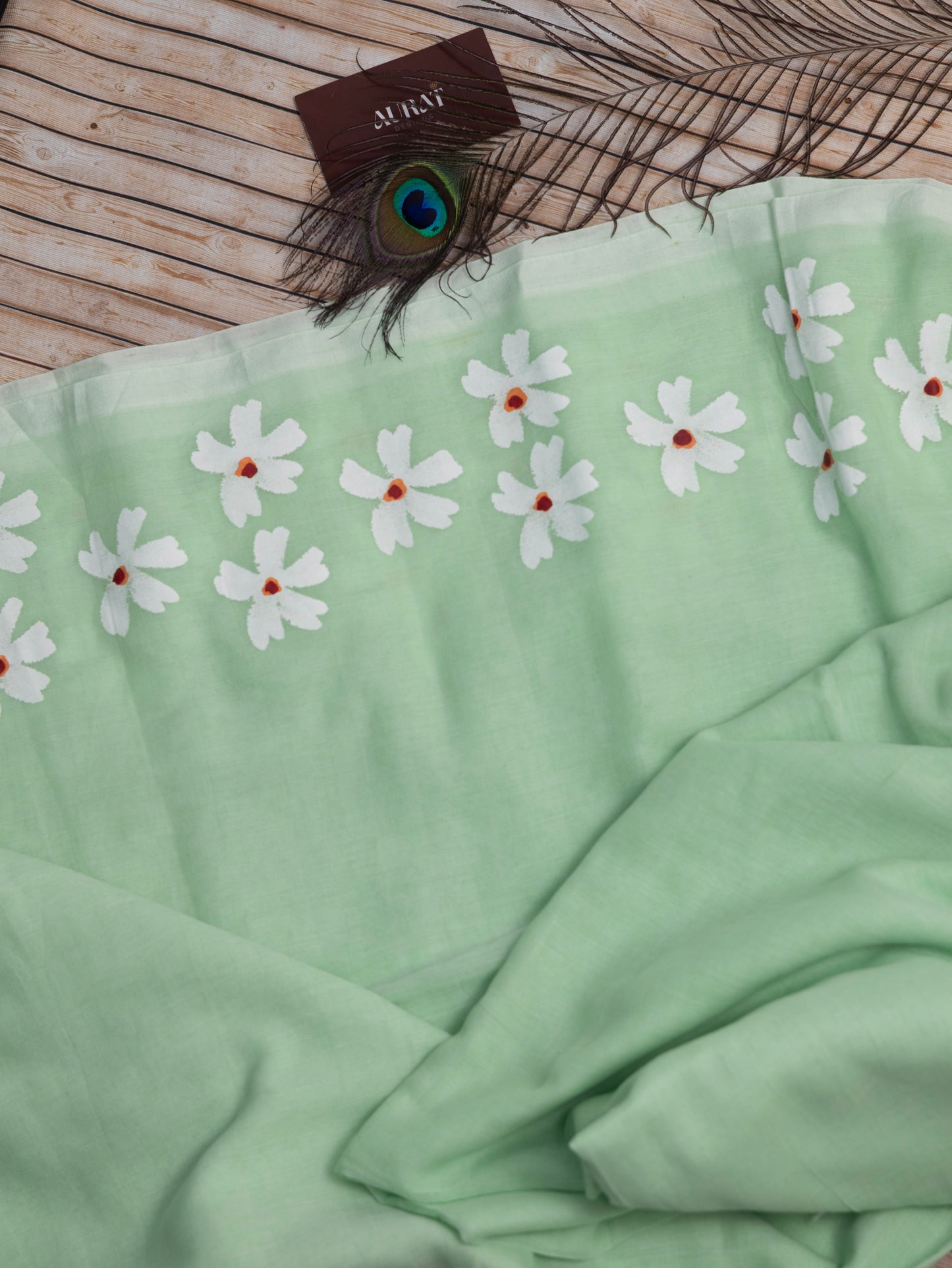 Sea green color shiuli mul cotton saree-S182