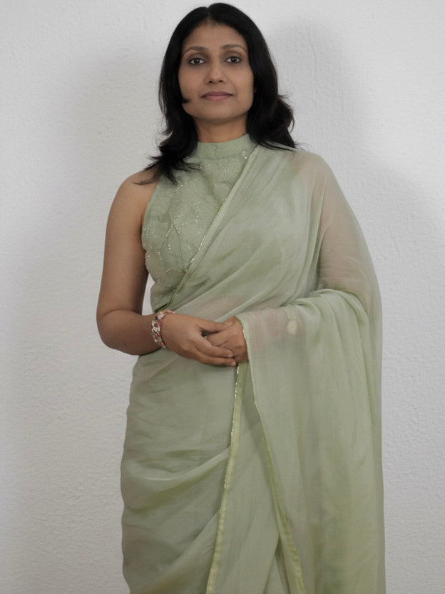 Whispered Grace – Mint Green Pure Organza Silk Saree