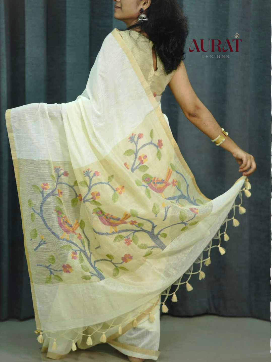 Cotton silk saree off white -S239