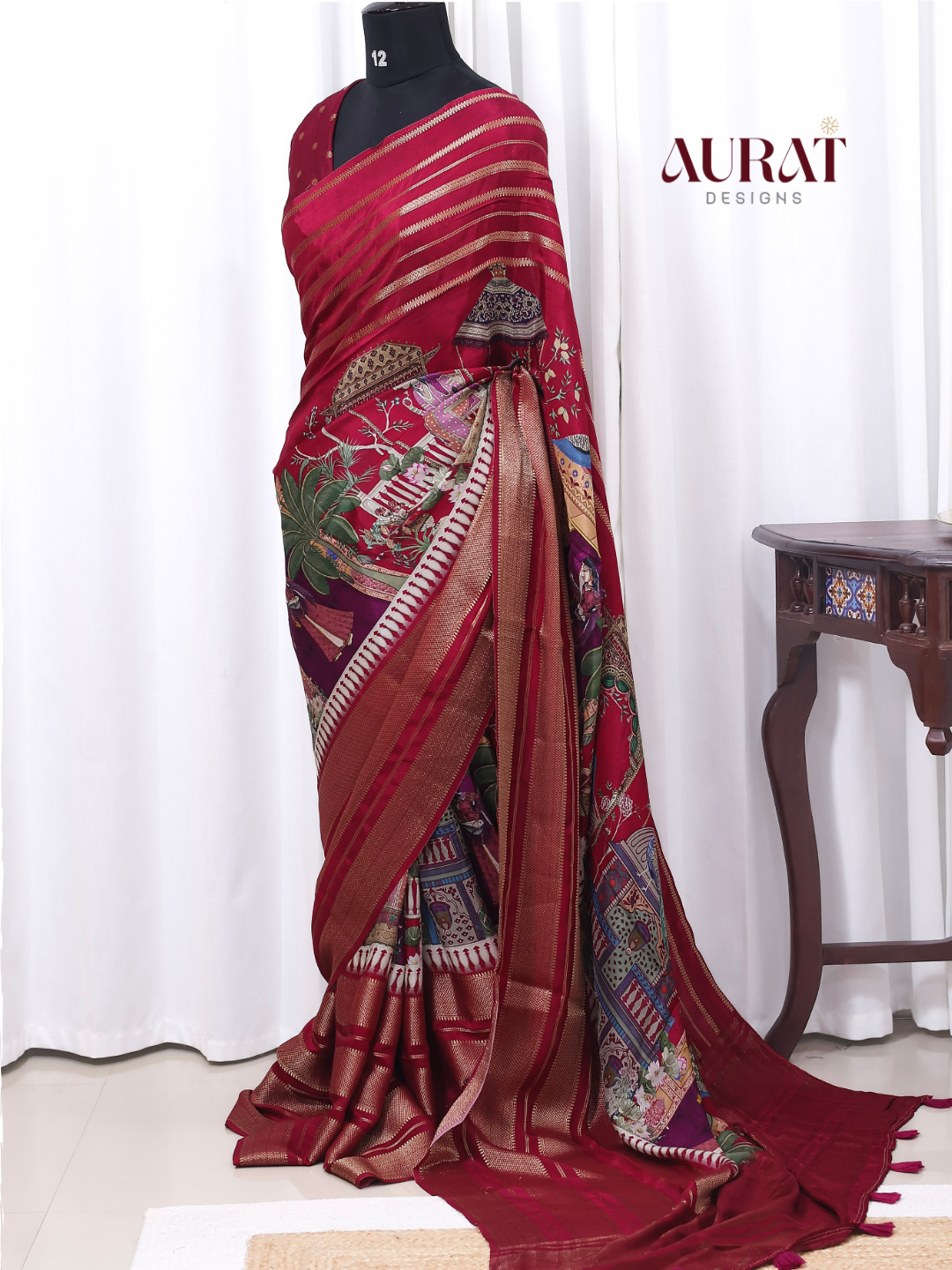 Heritage Whisper – Red Mysore Silk Saree with Digital Print