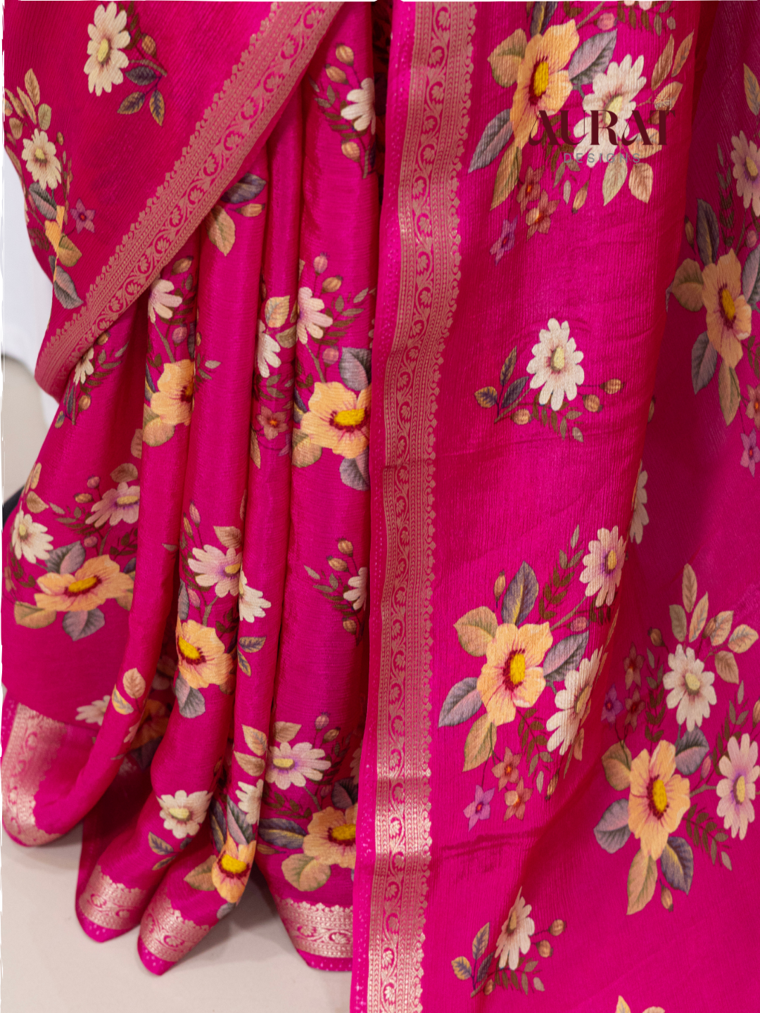 Chinon silk saree rani pink -S251