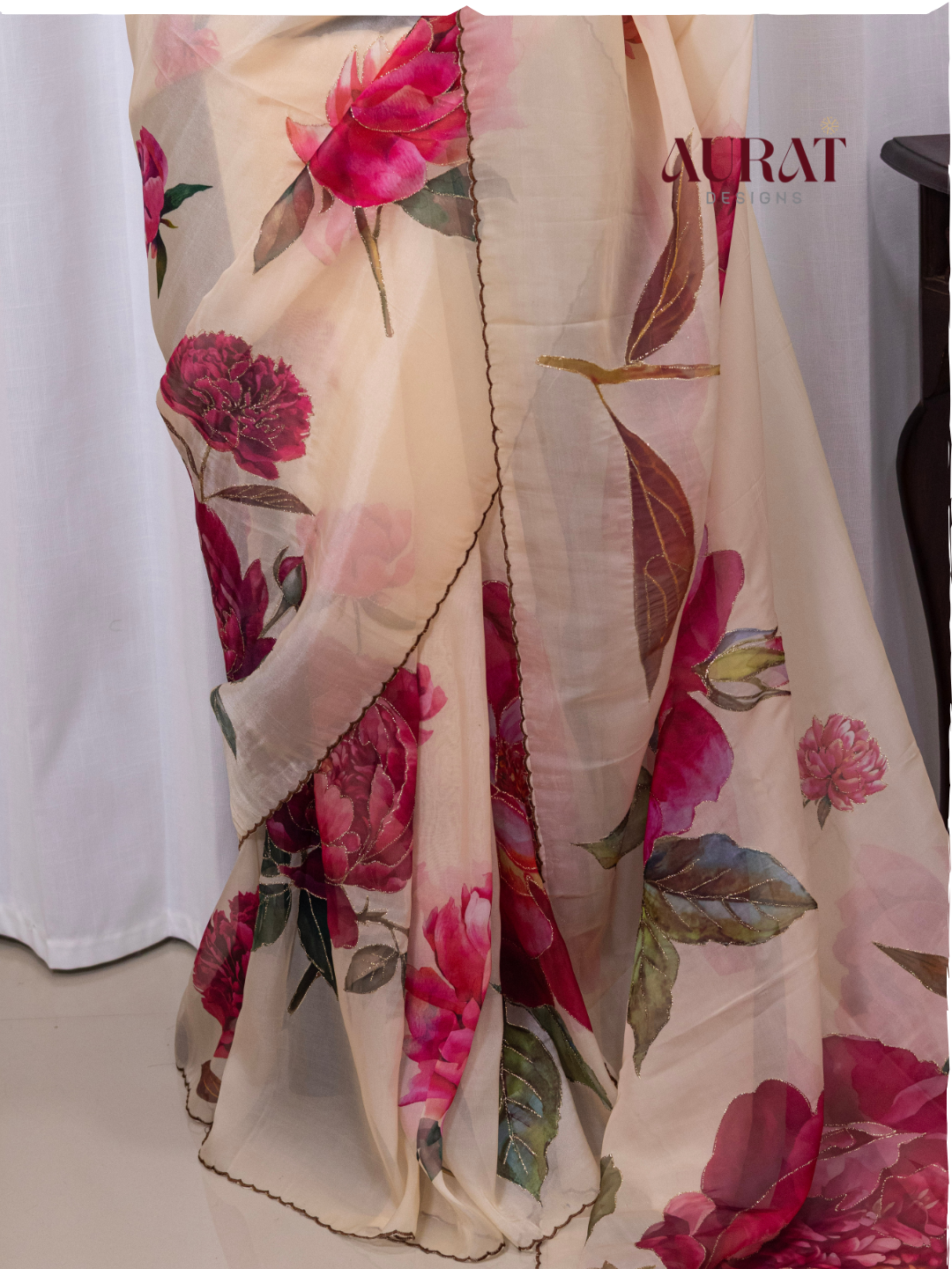 Organza silk saree pink -S236