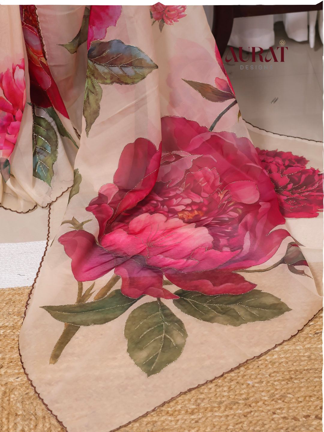 Organza silk saree pink -S236