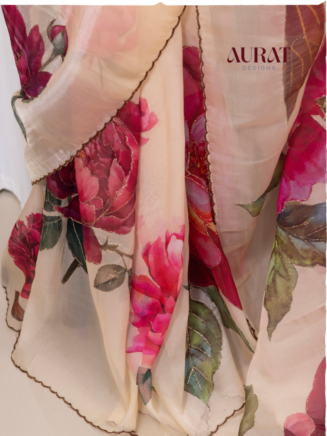 Organza silk saree pink -S236