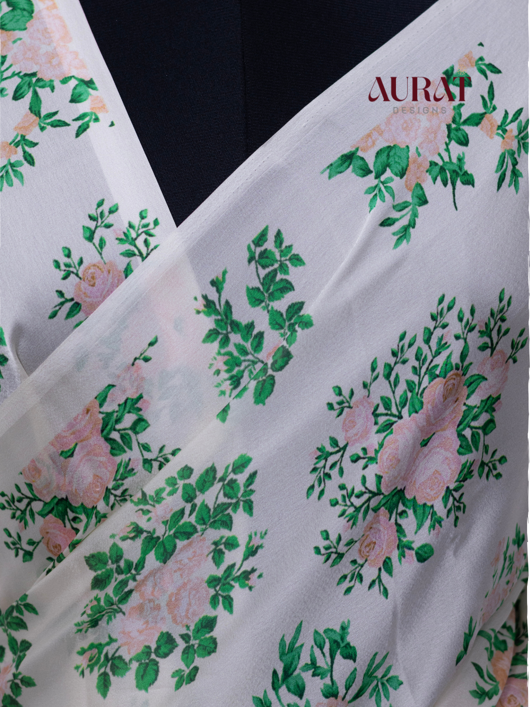 Satin silk saree off white -S247
