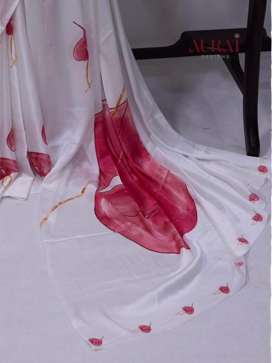 Satin silk saree off white -S249