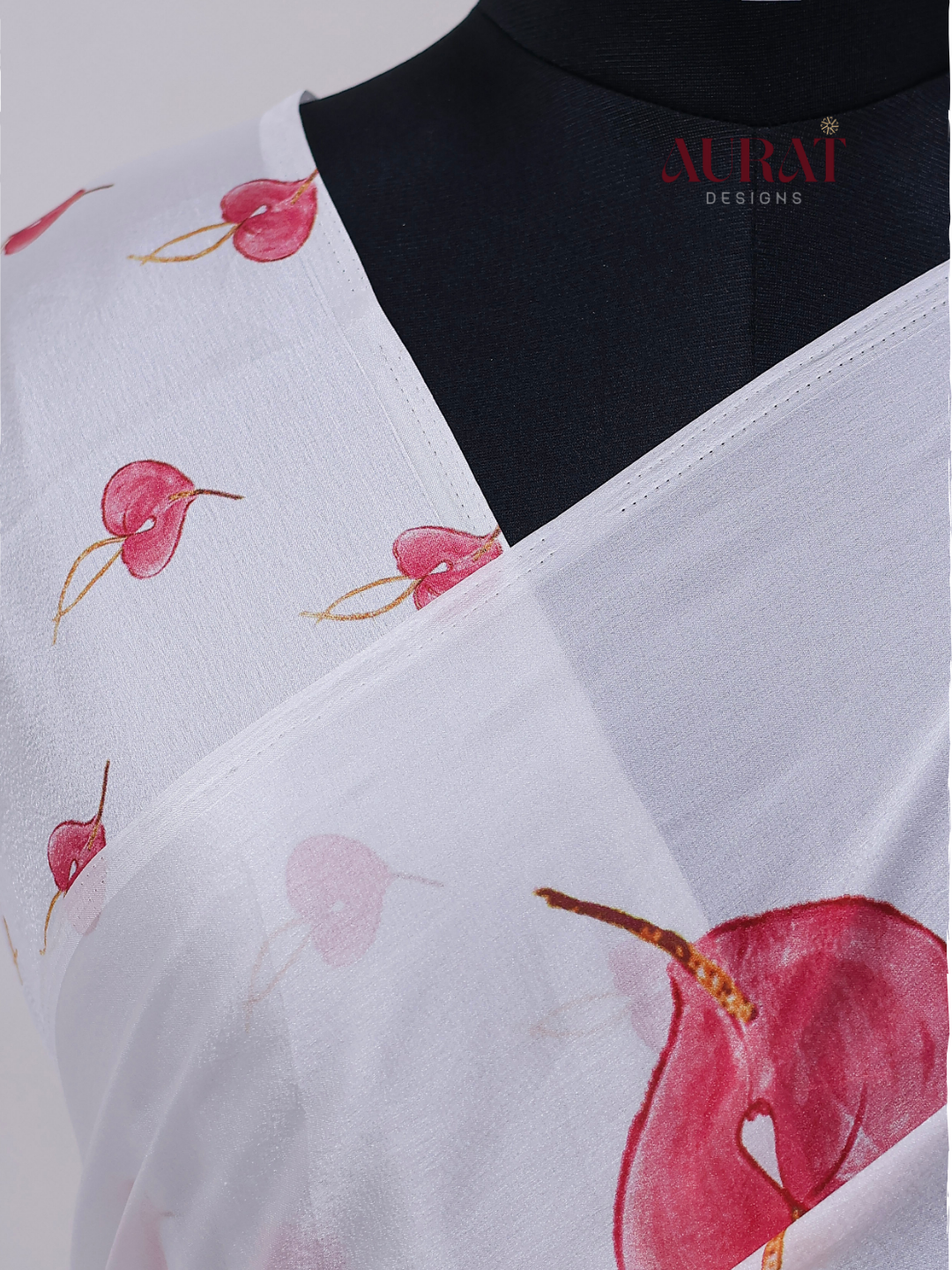 Satin silk saree off white -S249