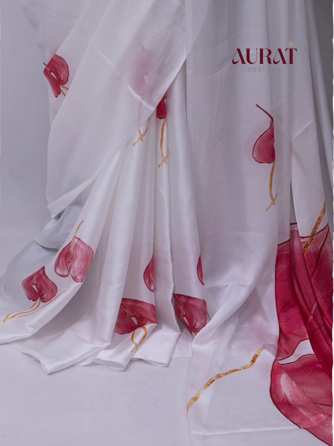 Satin silk saree off white -S249