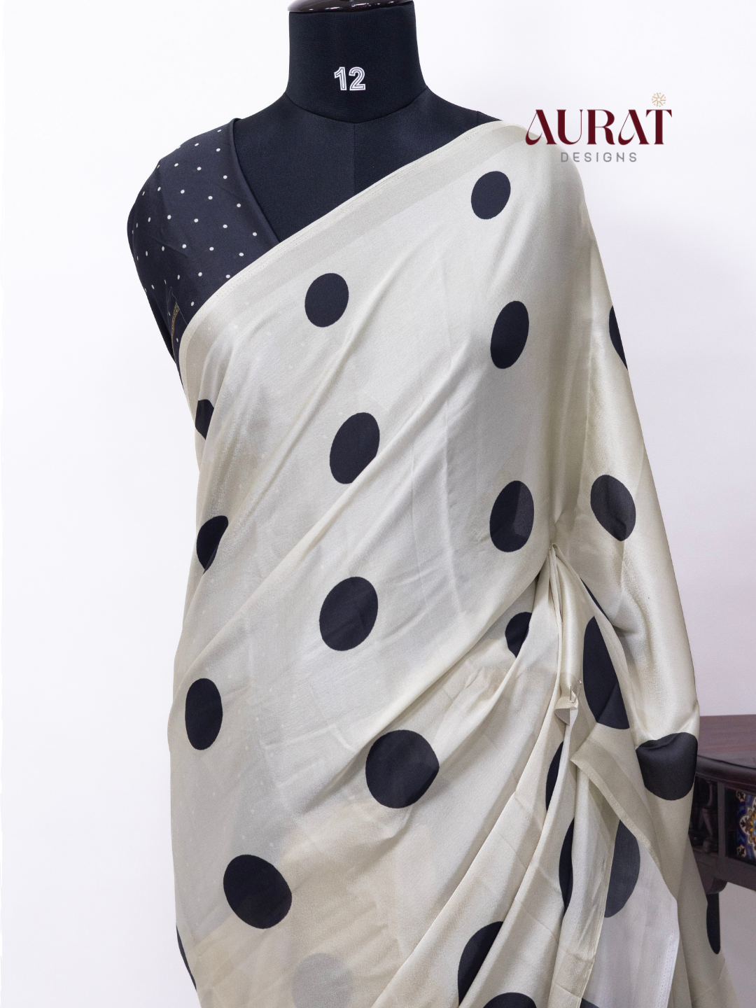 Satin silk saree off white -S246