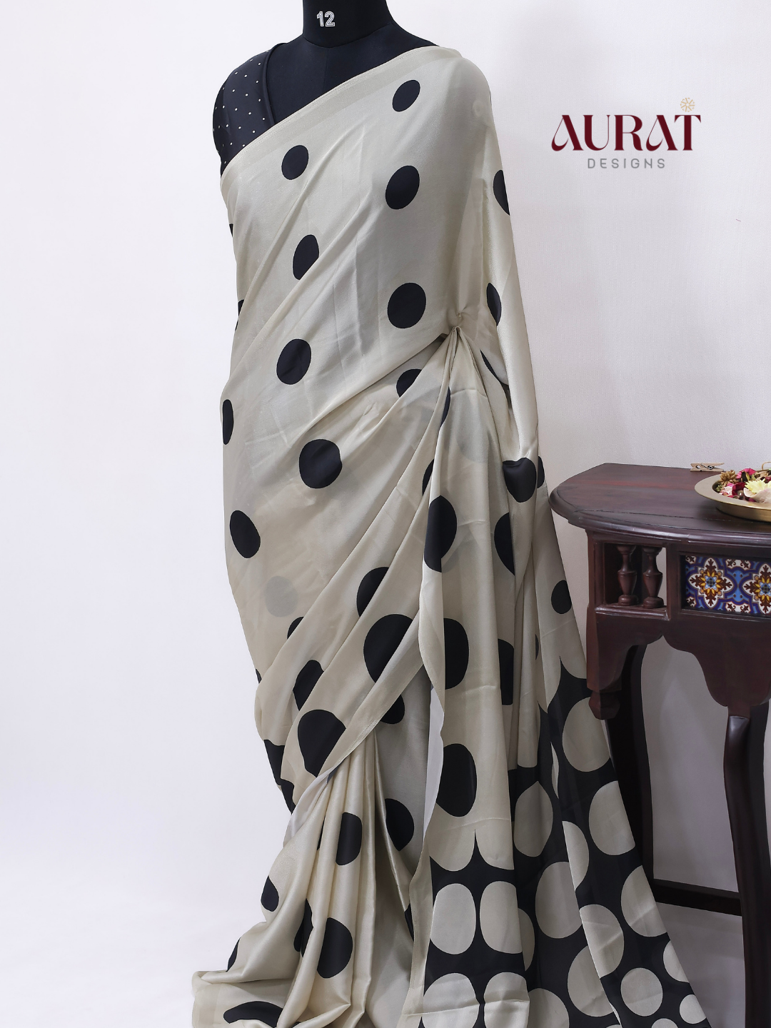 Satin silk saree off white -S246