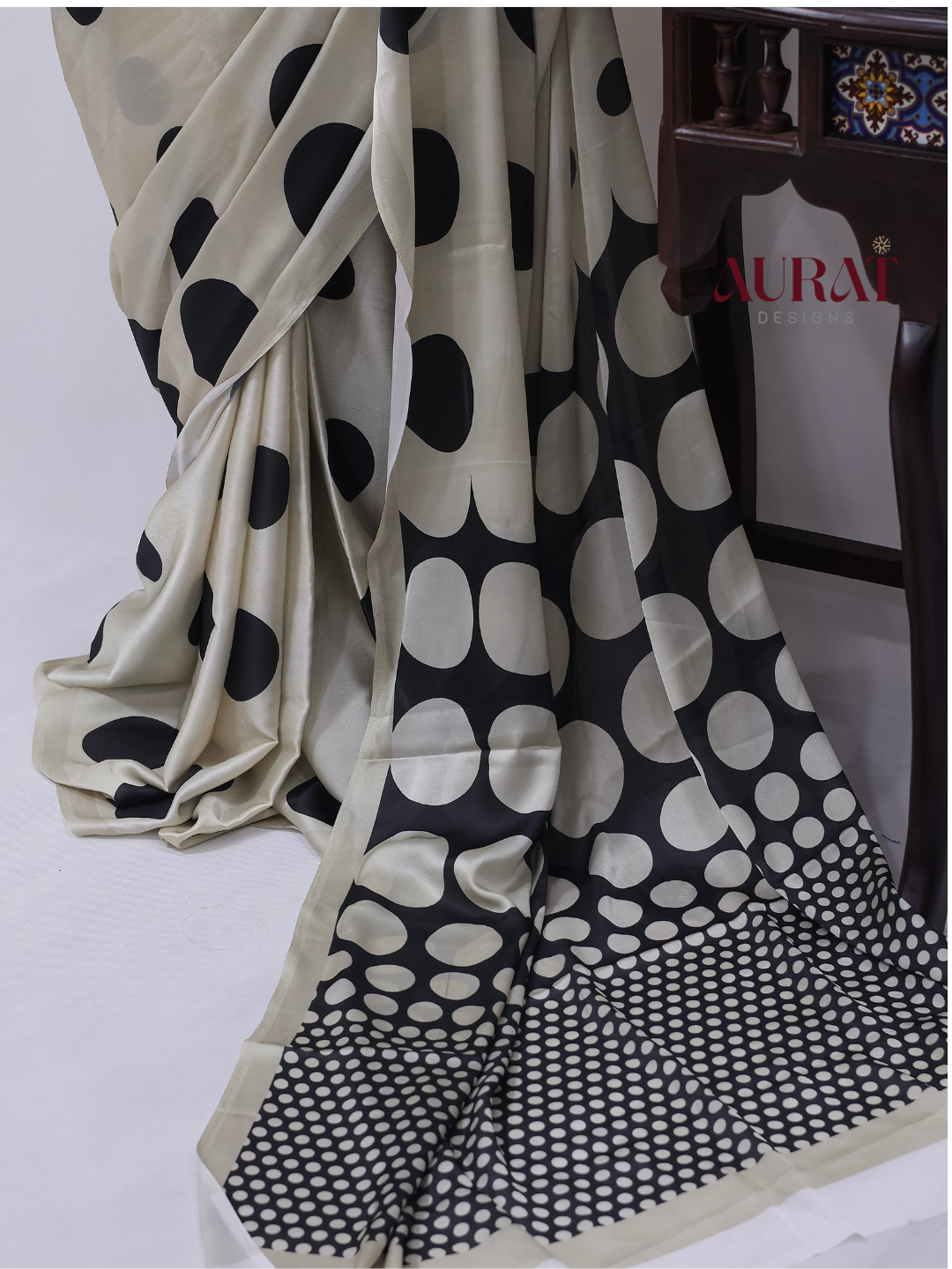 Satin silk saree off white -S246