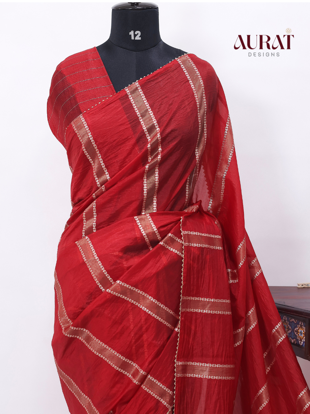 Organza viscose saree Red -S242(R)
