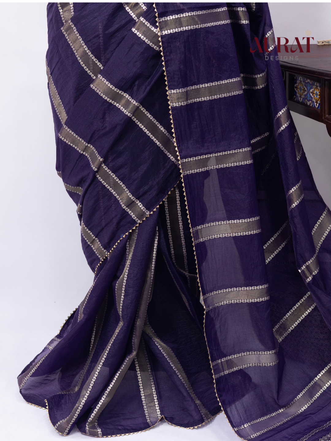 Organza viscose saree dark purple-S242(P)