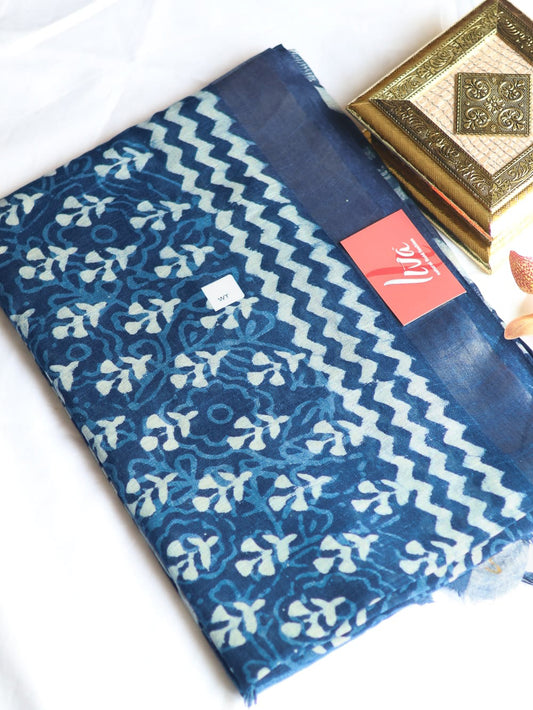 Bagru/dabu printed Linen-cotton saree-S152(B)