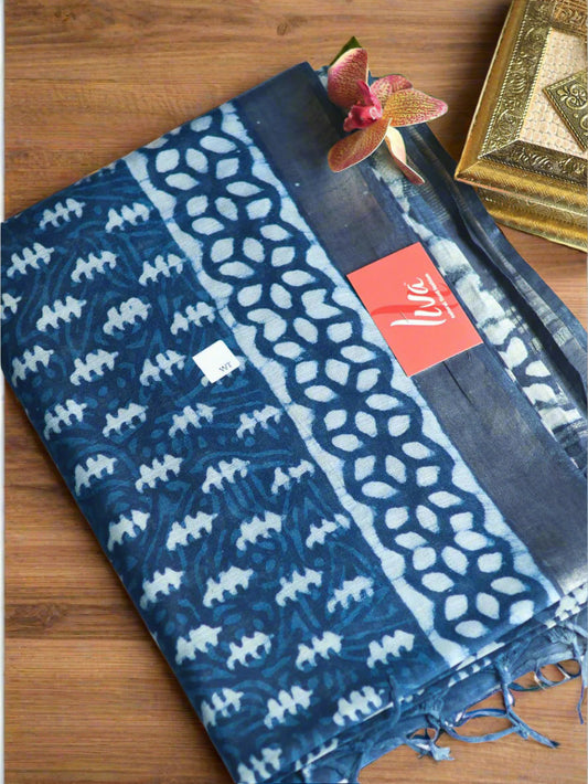 Bagru/dabu printed Linen-cotton saree-S152(E)