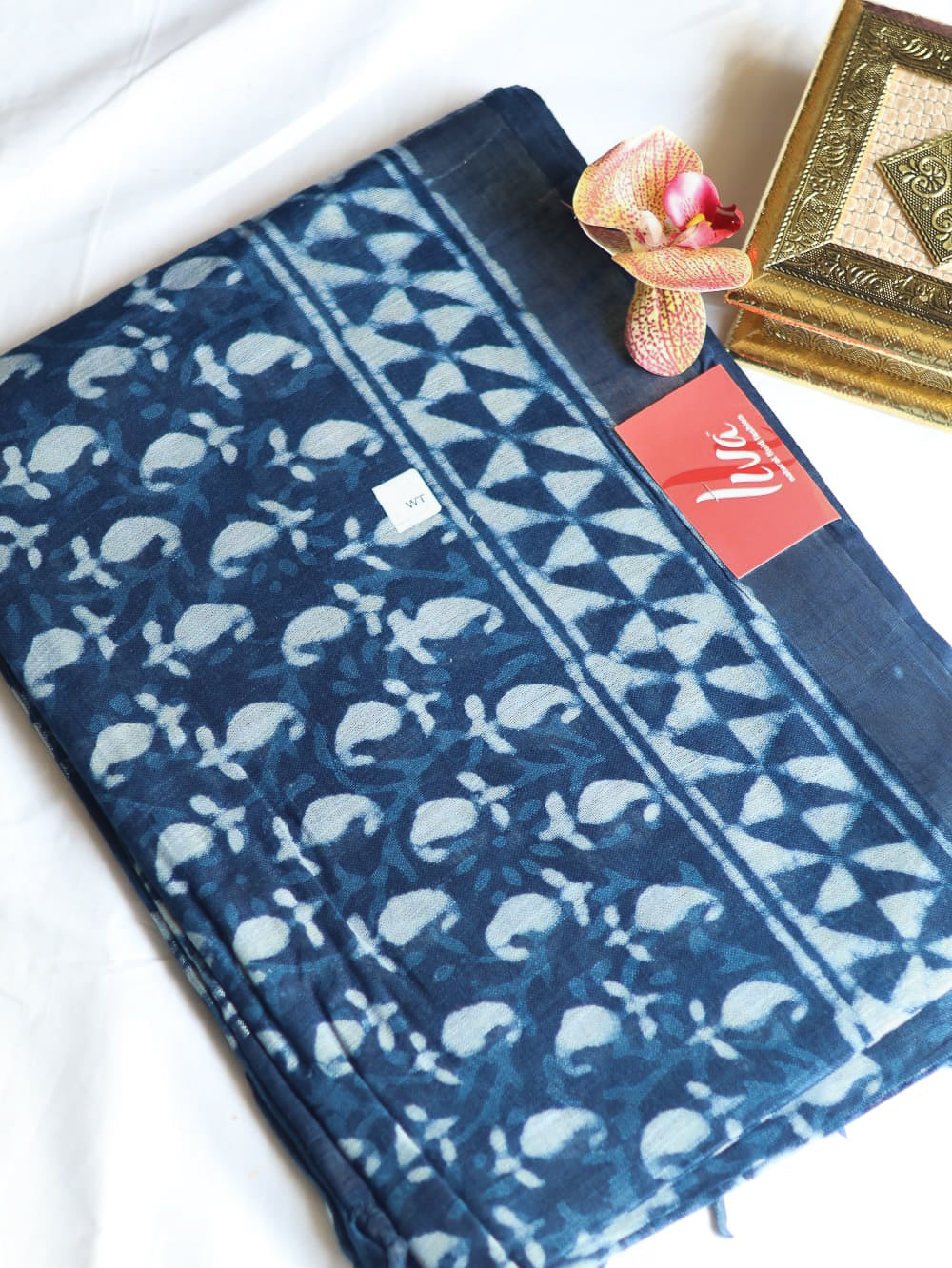 Bagru/dabu printed Linen-cotton saree-S152(C)