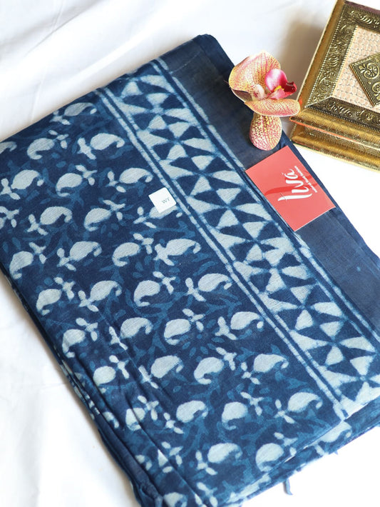 Bagru/dabu printed Linen-cotton saree-S152(C)