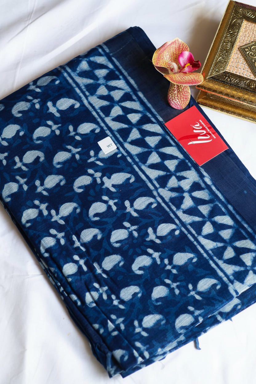 Bagru/dabu printed Linen-cotton saree-S152(C)