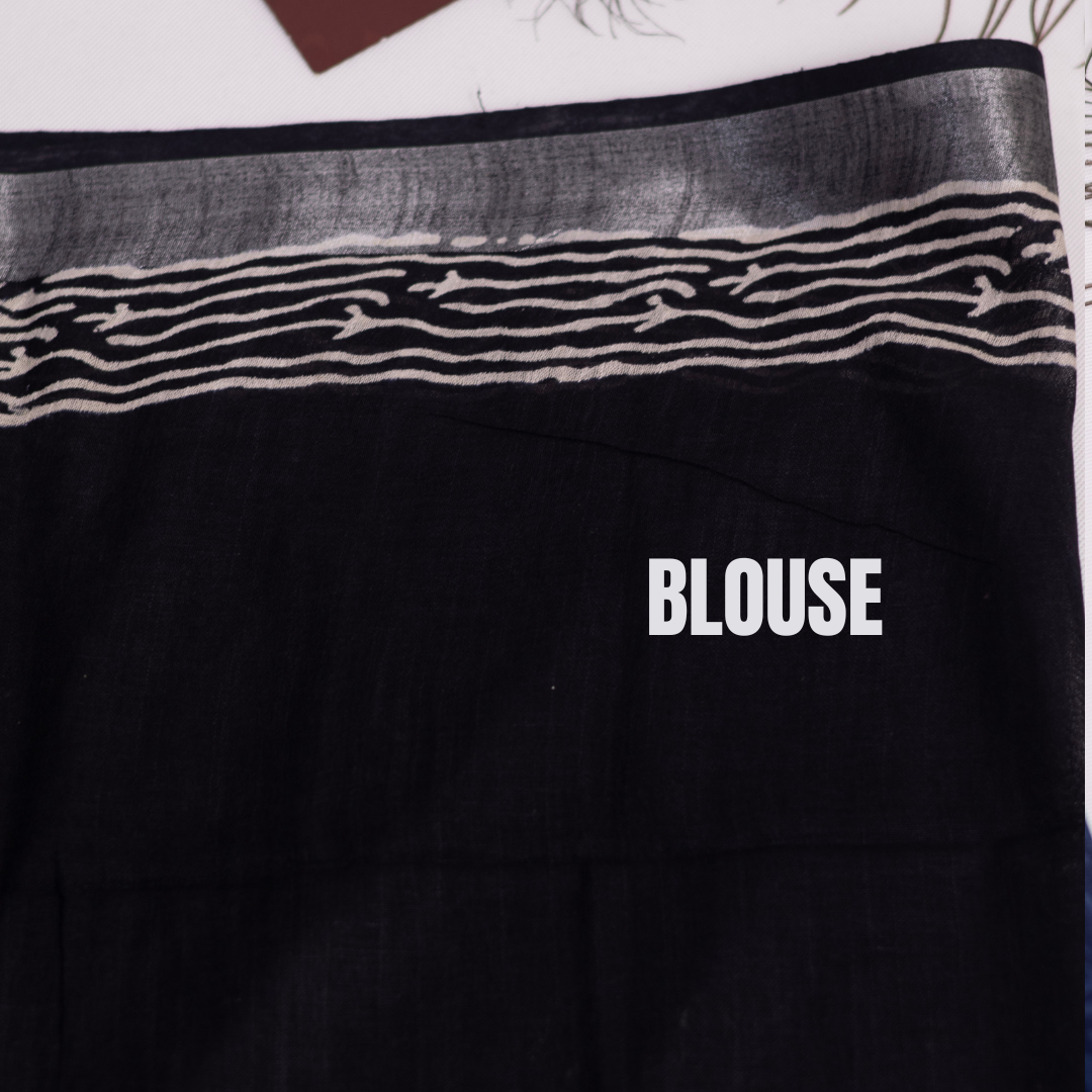 Bagru/dabu printed Linen-cotton saree-S153(E)