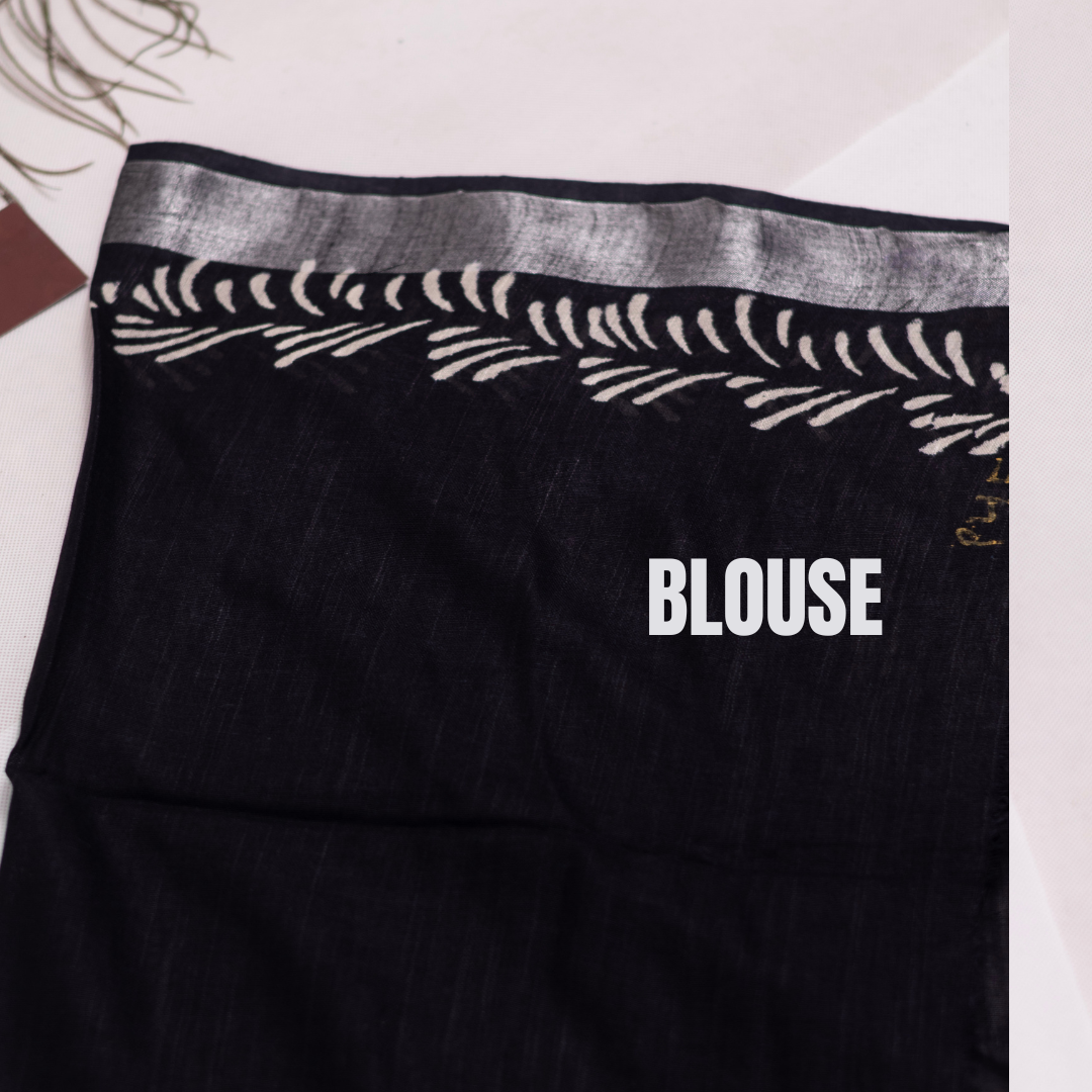 Bagru/dabu printed Linen-cotton saree-S153(A)