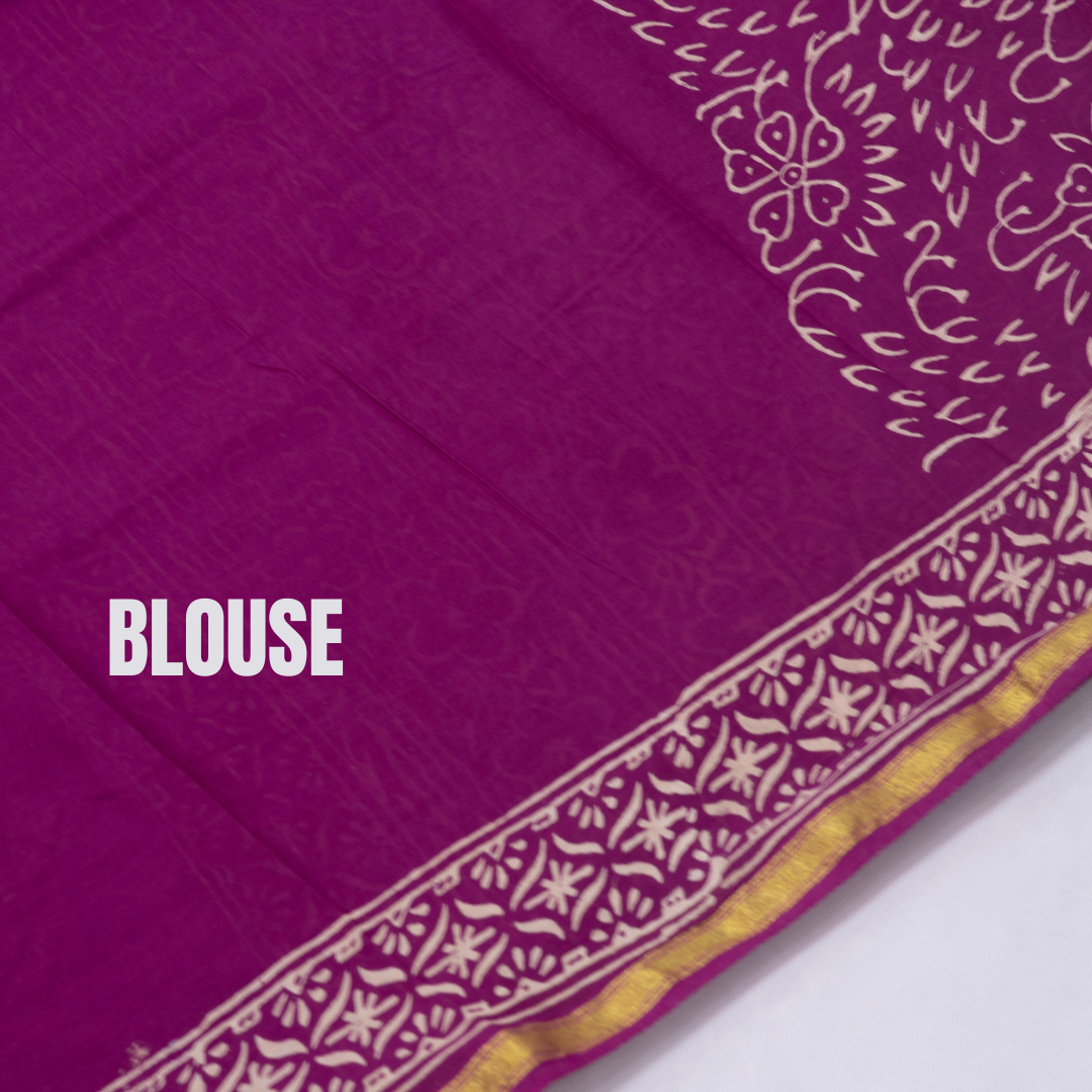 Pink block print jaipuri cotton saree-S163