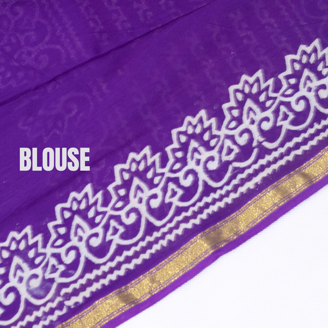 Purple block print jaipuri cotton saree-S162